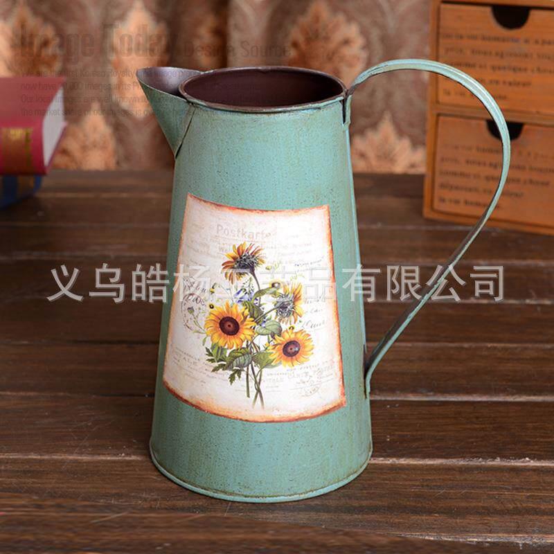 复古铁皮花瓶法式乡村欧式复古做旧铁艺铁皮园艺花器花插花桶