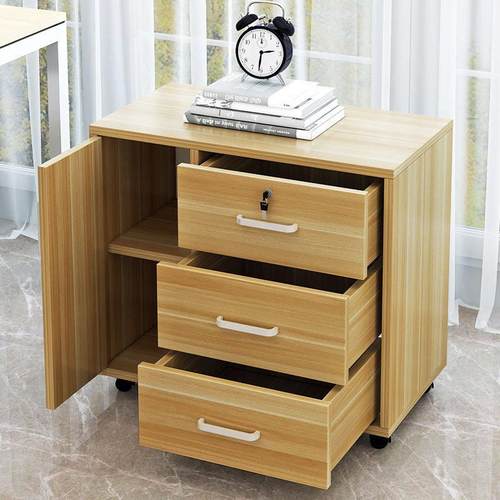 办公室带锁木质落地移动文件柜带轮资料柜储物移动矮柜桌下小柜子