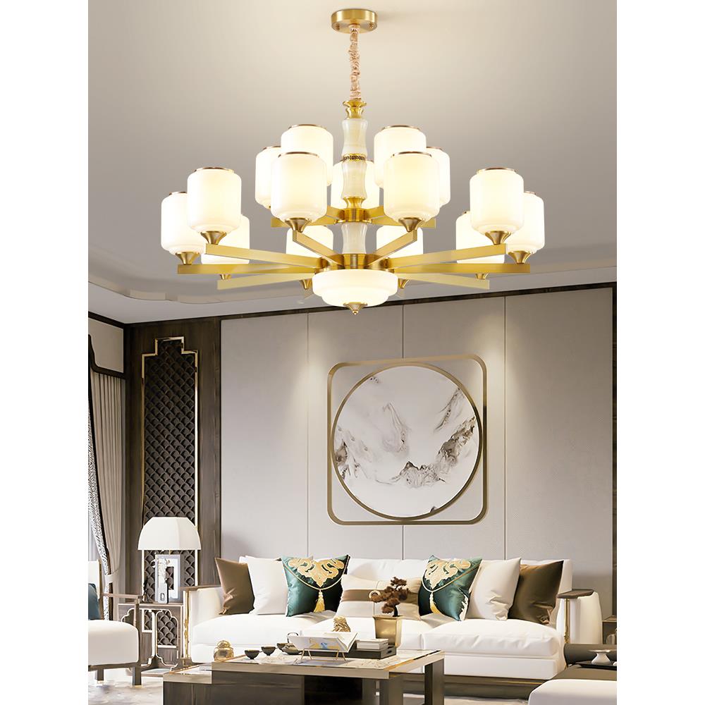 现代新中式全铜吊灯玉石客厅灯2023年新款高档大气餐厅大厅主灯具