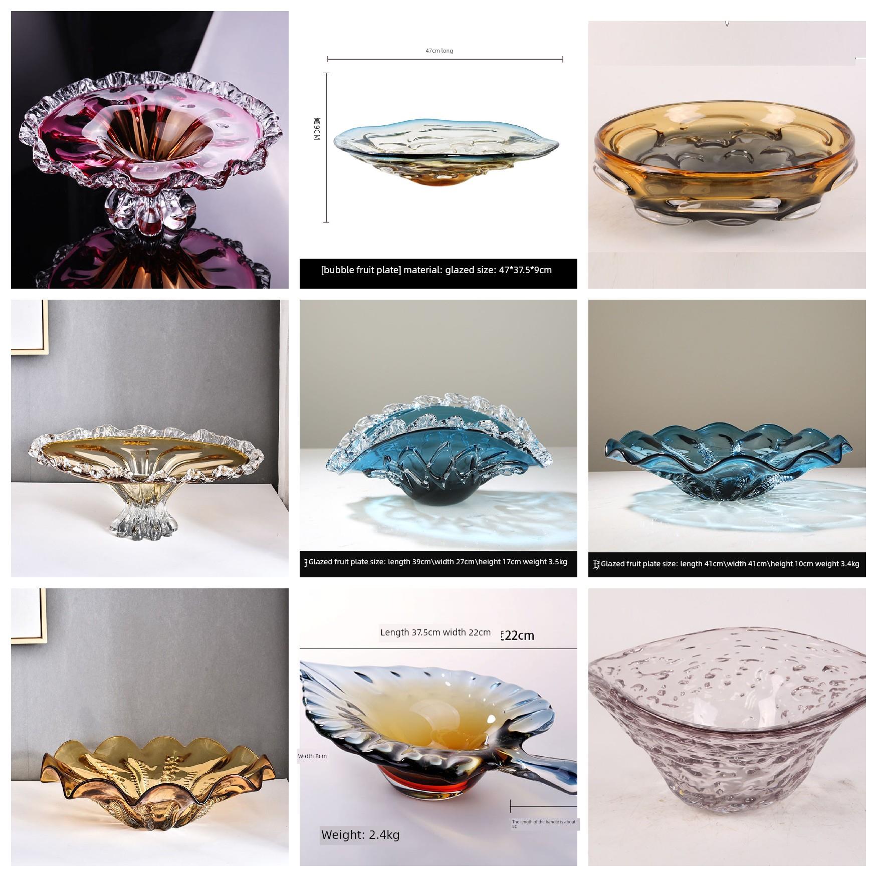 欧式轻奢琉璃果盘高档水晶玻璃创意高脚水果盘客厅样板间装饰摆件