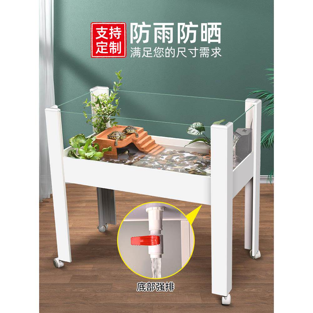 水陆两用乌龟饲养箱家用大型附晒台生态造景箱塑胶材质带排水