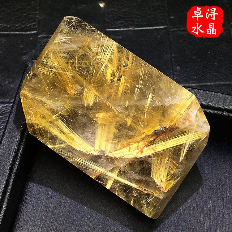 ZX天然水晶金发晶原石钛晶花黄发晶原矿打磨随形家居客厅玄关摆件