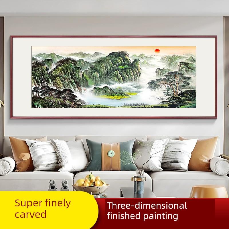 立体浮雕朝日东升挂画靠背山水办公室人物客厅沙发装饰背景墙壁画