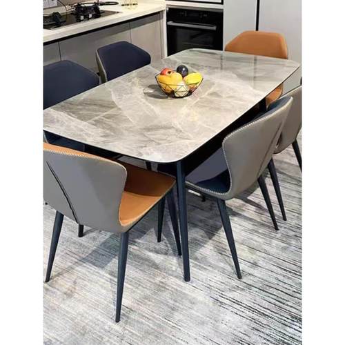 意大利轻豪华光泽石板餐桌现代简单的家庭餐桌餐椅组合小公寓矩形