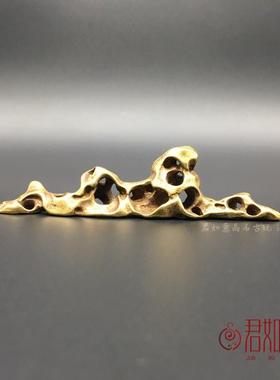 纯铜假山形笔架实心黄铜假山型迷你太湖石小笔架文房小镇纸
