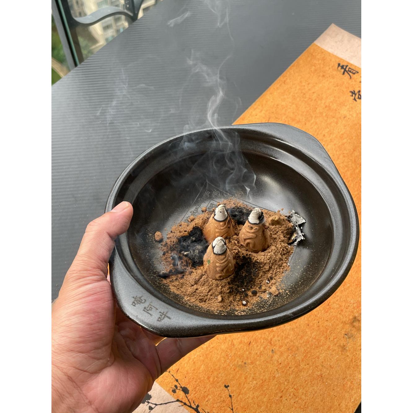 藏式烟供炉藏式老香炉六方菱形食物香粉供炉陶瓷香盘家用