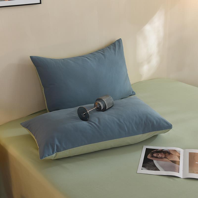 A类纯棉全棉加厚磨毛枕套枕头套子48*74单人一对装纯色孕妇婴幼儿