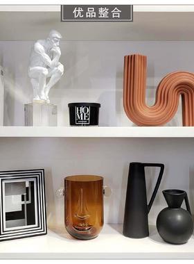 样板房家居斯堪的纳维亚软装饰书房书柜挂镜框蜡烛杯组合Zh2382