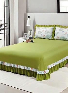 床单单件纯棉100全棉2025新款高级紫色绿色带裙边花边大250x270cm