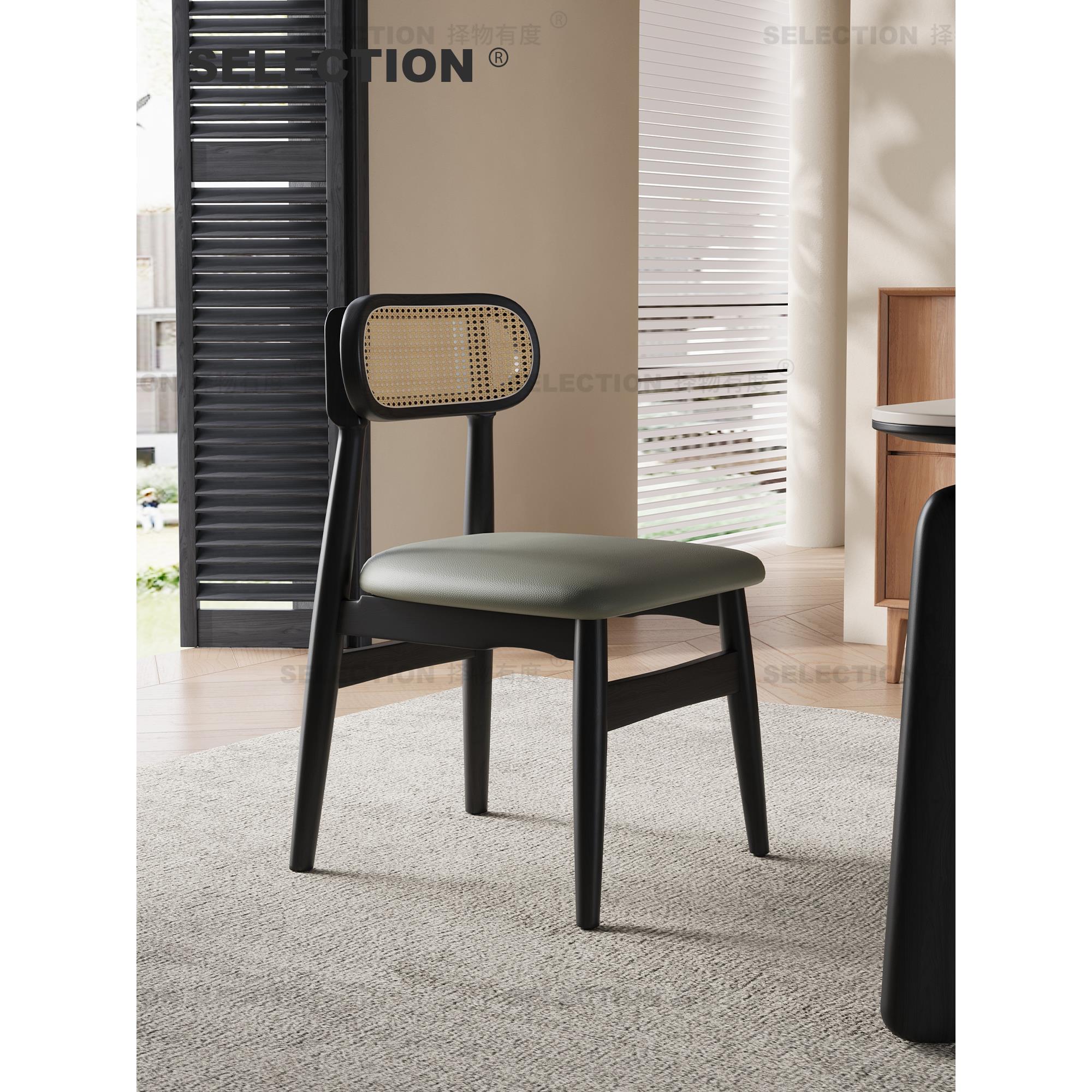 中古餐椅家用藤编椅子高级靠背椅法式覆古实木藤椅黑色轻奢餐桌椅