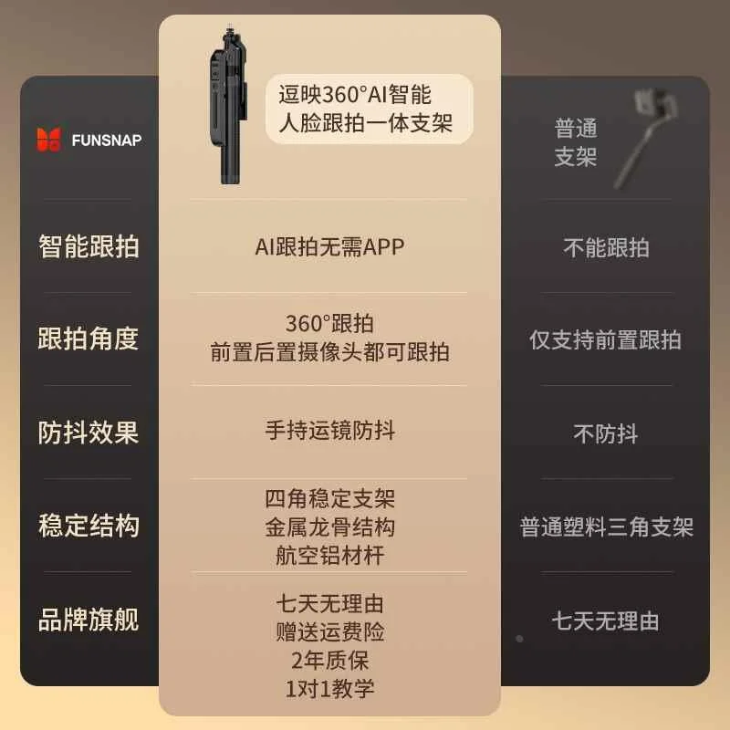 FUNSNAP逗映C12新款智能AI自拍杆360度旋转手机拍照支架人脸追踪