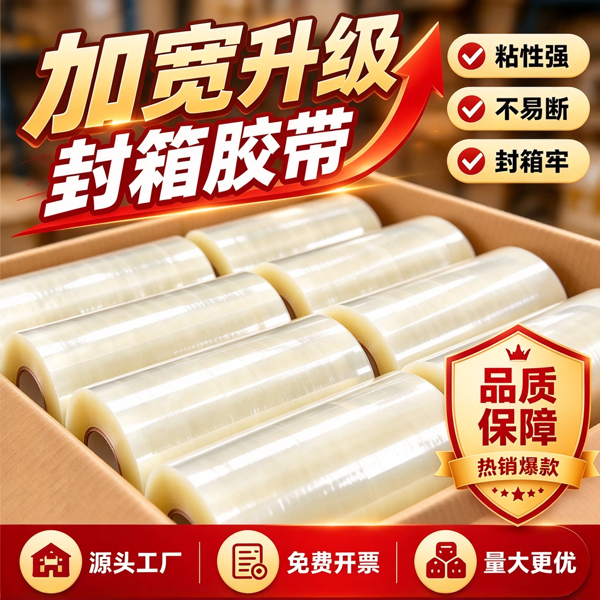 薄膜宽胶布打包加宽透明胶带大卷装不易断宽胶带透明黄色封箱胶布