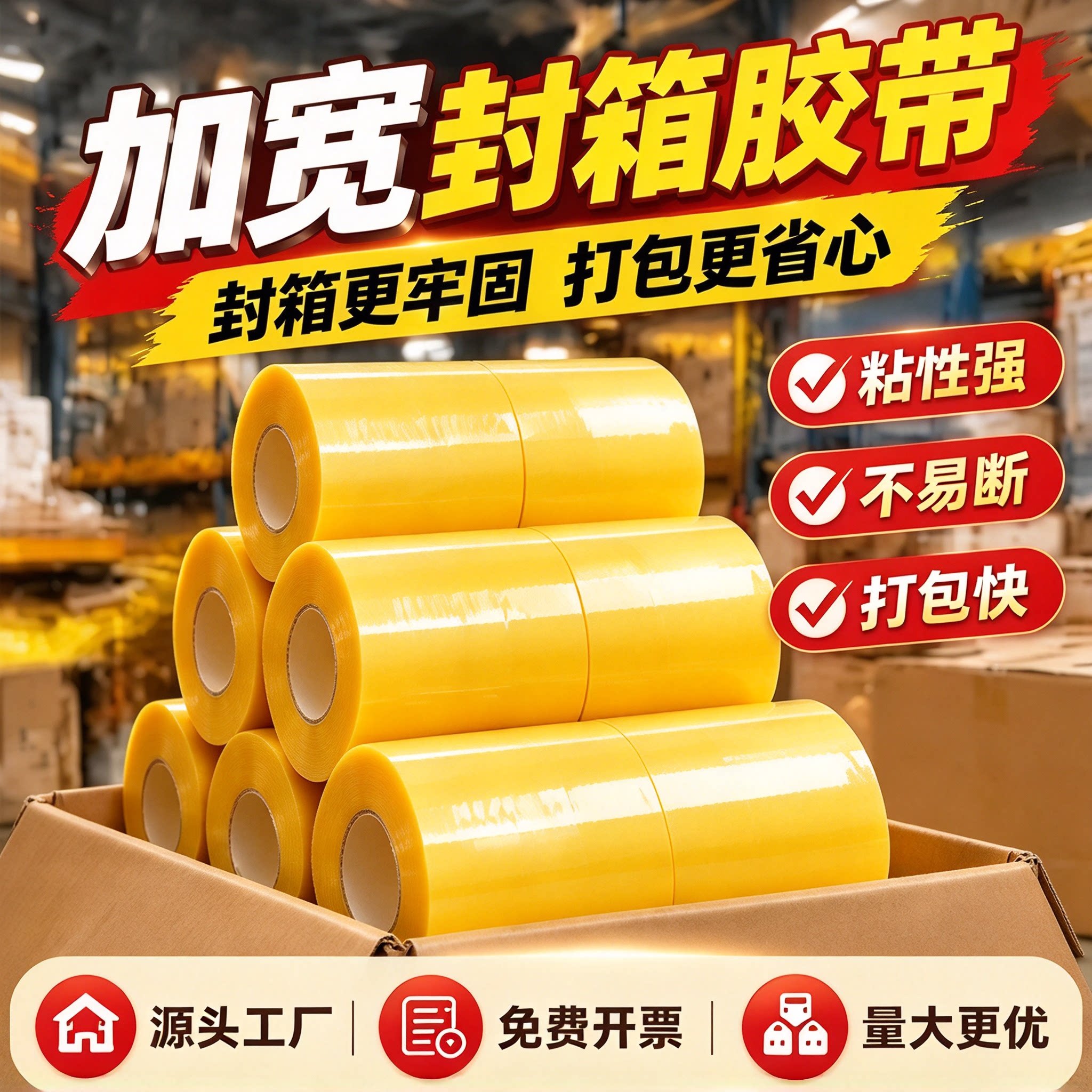 宽胶带透明黄色封箱胶布强力胶加宽透明胶带大卷装宽胶布打包电商