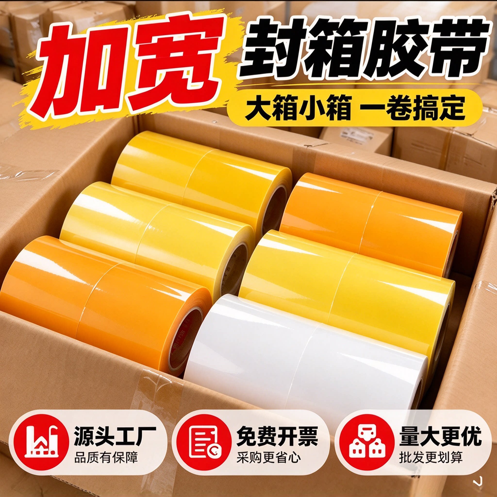 加宽透明胶带大卷装宽胶带大号封箱胶布封口宽胶布打包水产品包装