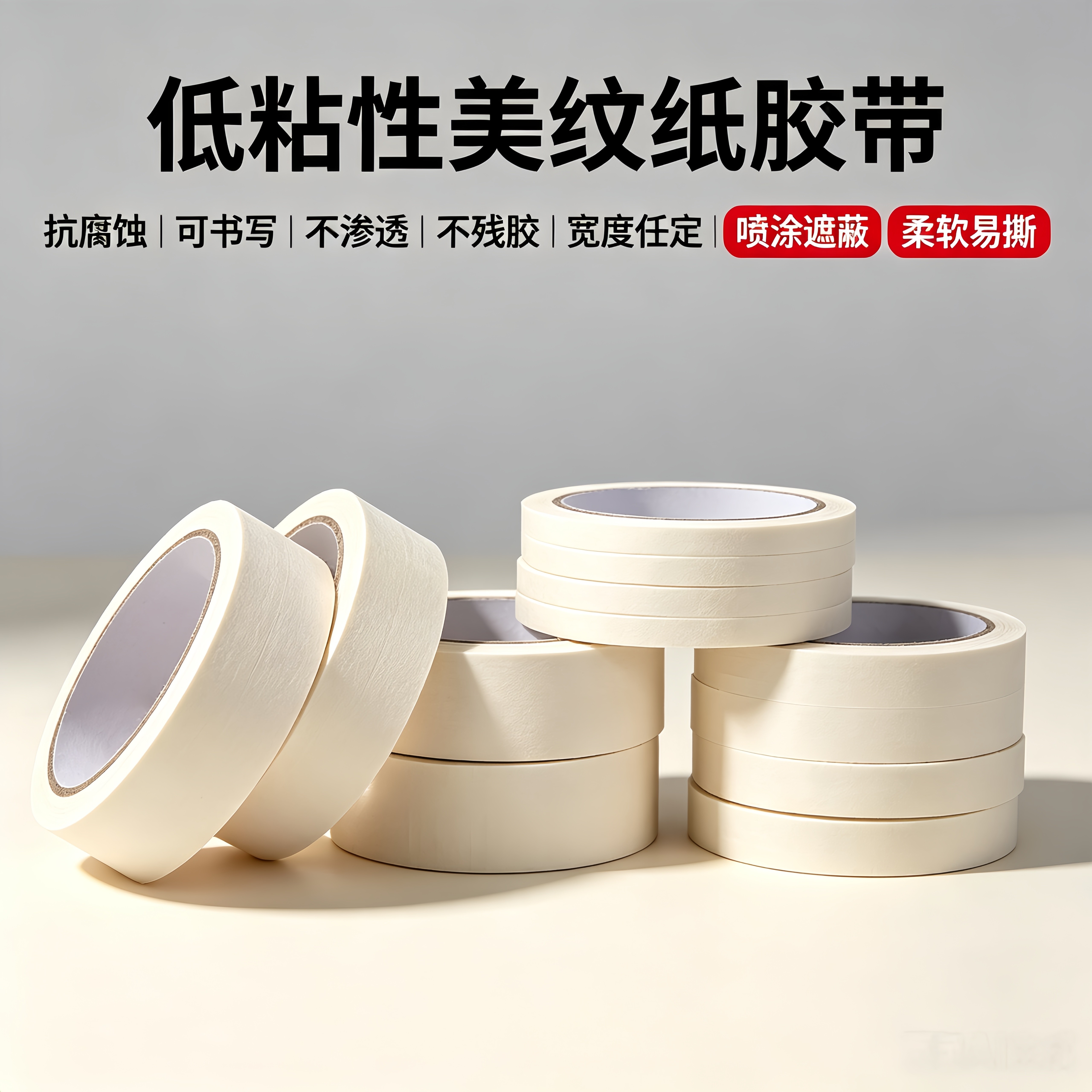 美纹纸胶带装修墙面无痕美缝硅藻泥胶纸汽车喷漆专用贴纸遮蔽分色胶带批发不留胶分色纸可书写低粘性便于手撕