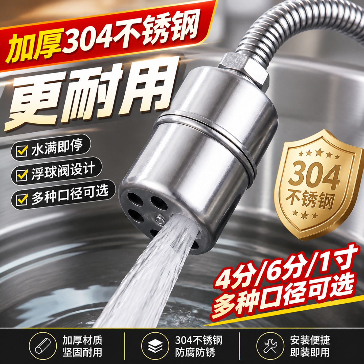 水满自停阀止水阀断水水池水塔304不锈钢浮球阀水位开关停水阀门