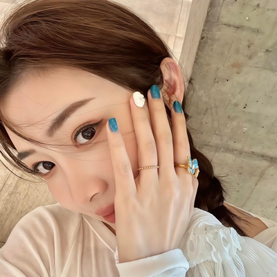 【青花韵】气质清新感克莱因蓝跳色立体雕花纯手工显白美甲穿戴甲