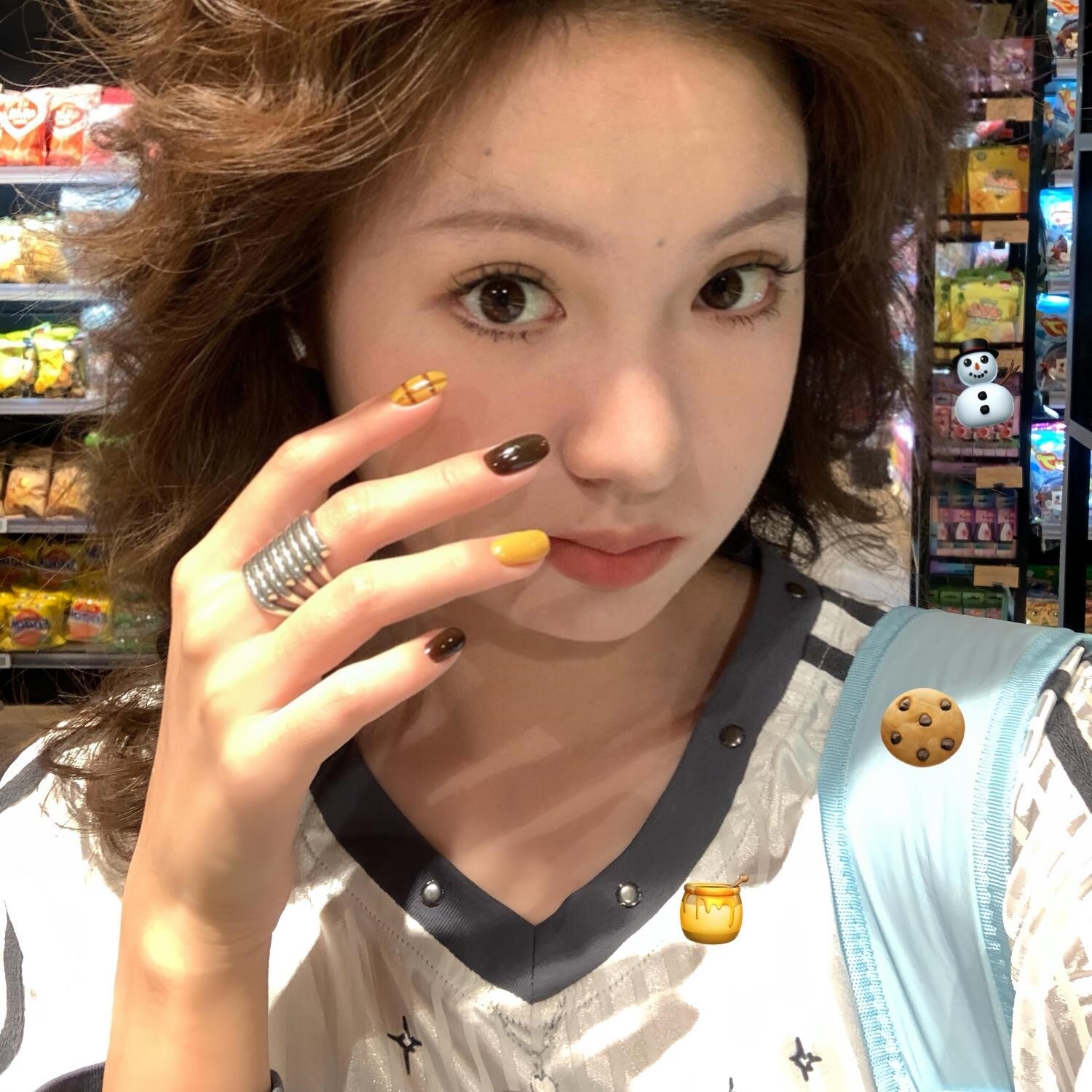 棕咖黄跳色手工穿戴美甲