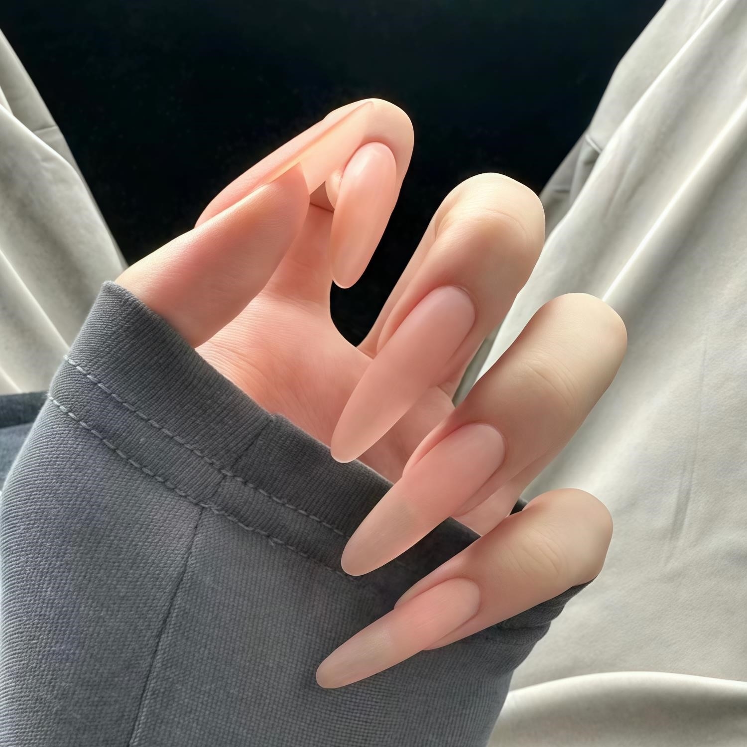 欧美Jessi卡戴珊长款ins甄嬛裸粉色仙女美甲拆卸重复用穿戴手工甲