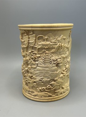 速发饰叶黄杨木雕八仙罗汉笔筒摆件实木雕刻家厅桌面办公室客居装