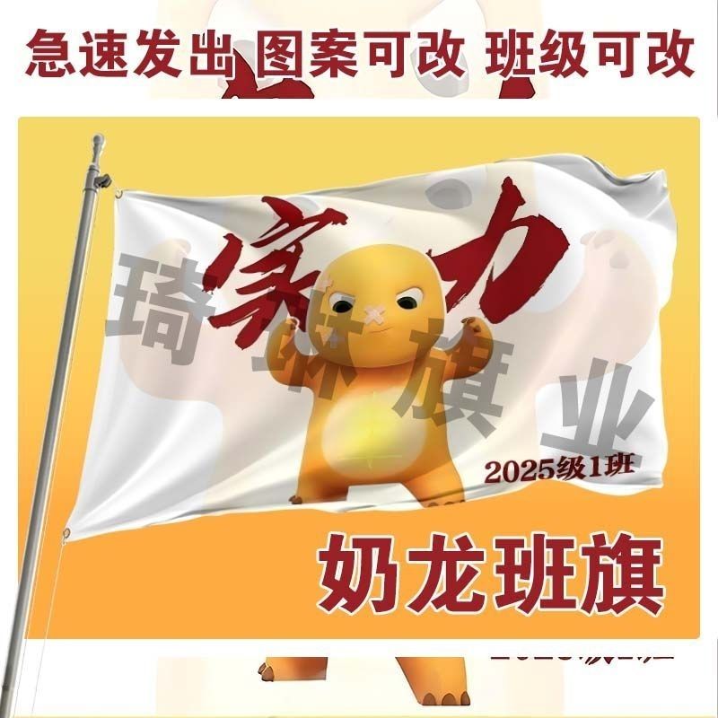实力奶龙班旗户外运动会班旗玩梗班旗毕业季班旗定制百日晢师班旗