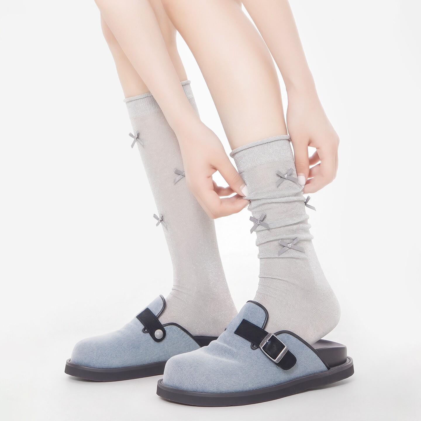 袜子女款堆堆袜夏季薄款中筒袜棉袜芭蕾风配小皮鞋长袜灰色小腿袜