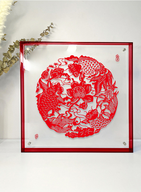新中式客厅装饰画红色喜庆年年有余挂画如鱼得水卧室餐厅摆件画