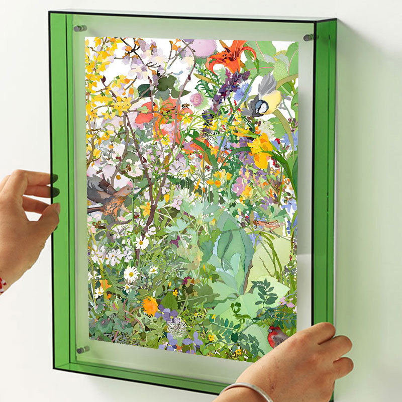 美式田园繁花似锦客厅餐厅玄关装饰画绿色花鸟植物卧室亚克力挂画