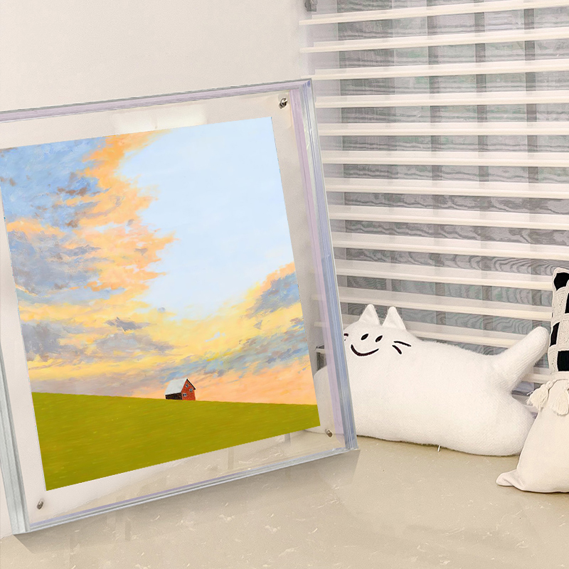 治愈系草原风景客厅装饰画夕阳日出海边海景卧室床头亚克力摆画