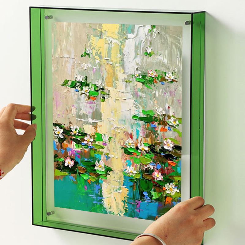 莫奈睡莲装饰画高级感荷花油画客厅餐厅挂画小众艺术植物花卉摆画图片