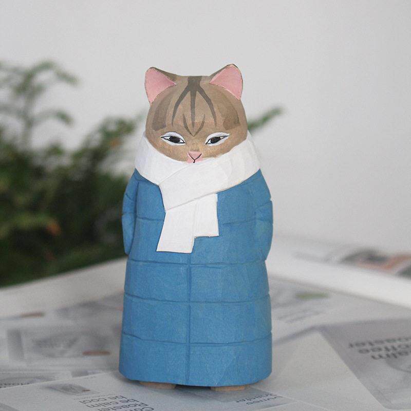 椴木猫咪摆件艺术木雕客厅书柜玄关家居装饰品创意手工礼品礼物