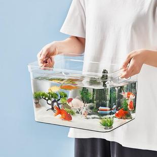 轻奢透明DIY客厅造景摆件装 家用鱼缸 饰底柜人造水池创意生态鱼池