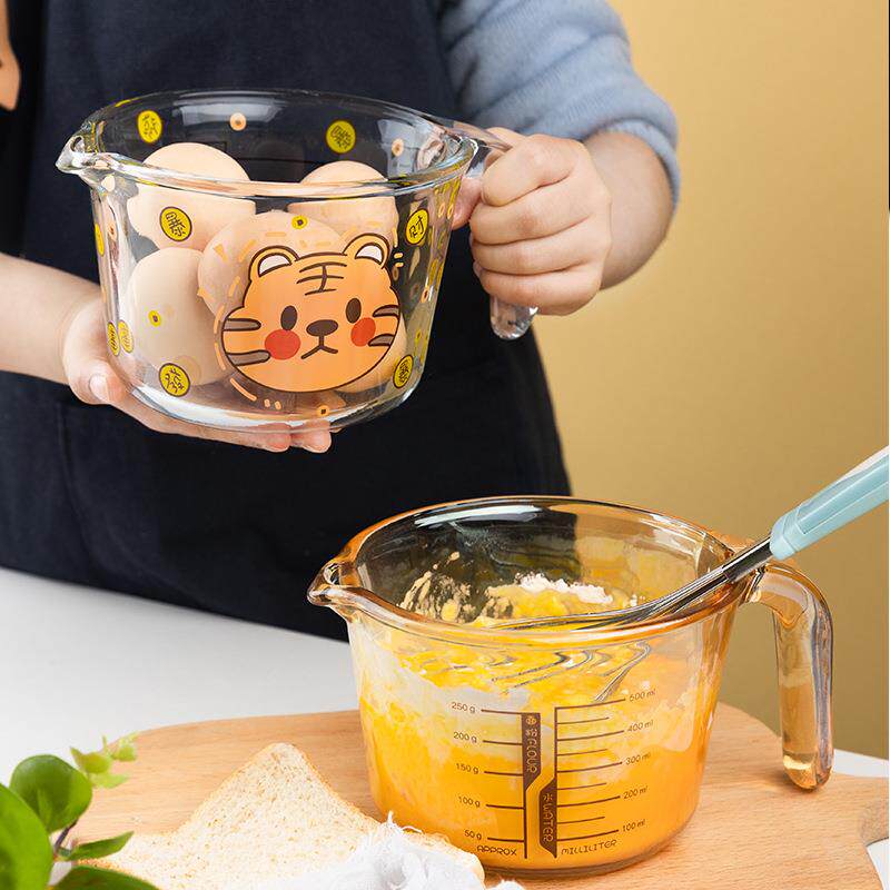 牛奶杯家用带刻度耐高温玻璃杯加热儿童早餐杯厨房烘焙量杯带刻度