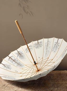 16骨国风实木长柄伞加厚抨击布面料直柄伞手柄刻字现货一件