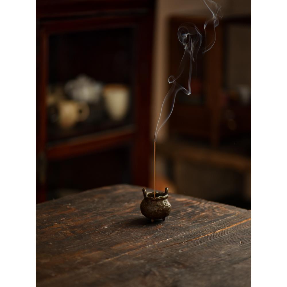 沐春堂 小丸子铜香炉 文房雅玩琴炉塔香炉摆件中式复古小号线香插