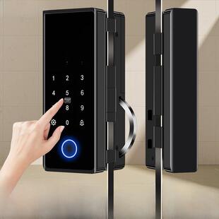 办公室玻璃门密码锁单开双开单门双门带有框公司商铺指纹智能门锁