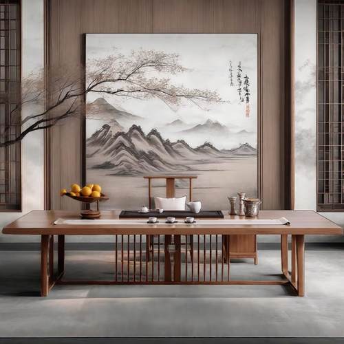 宋式美学新中式胡桃木纯实木茶室茶桌椅组合茶室大板泡茶台中古风