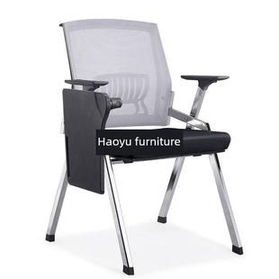 桌椅一体培训椅滑轮翻板折叠椅灰色会议办公椅带大写字板书写椅