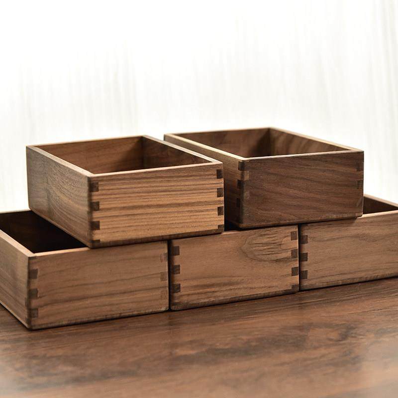 黑胡桃实木收纳盒桌面小型收纳筐玄关整理盒数据线充电器储物盒子