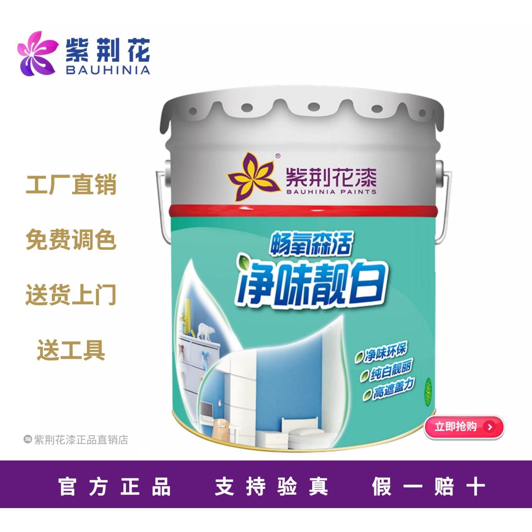 紫荆花畅氧森活净味靓白环保内墙乳胶漆超白色高遮盖哑光室内翻新