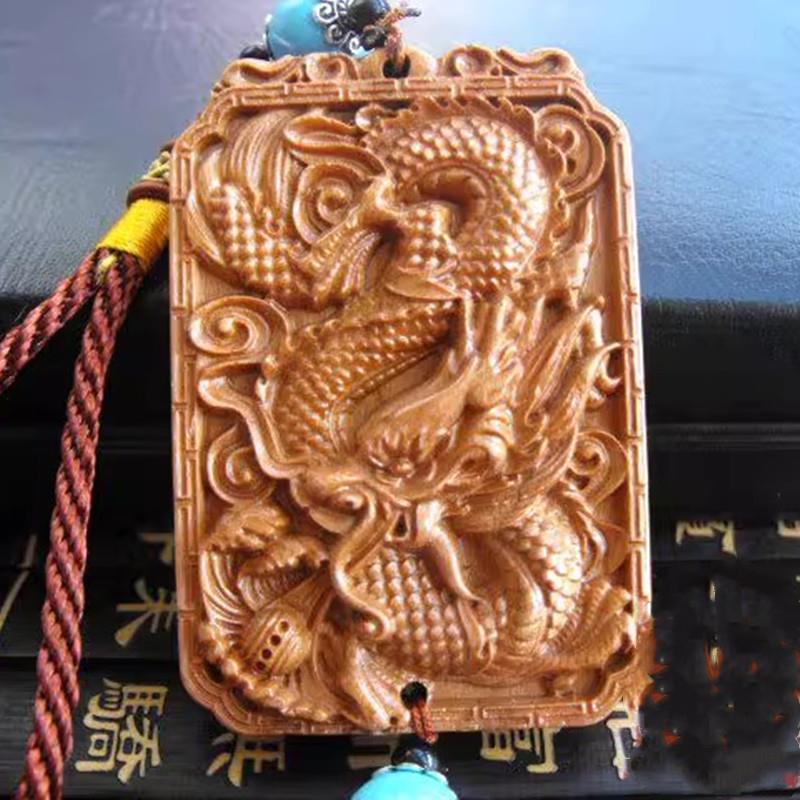 桃木龙挂件青龙祥龙单龙戏珠生肖龙挂饰品木雕实木龙牌工艺品挂饰