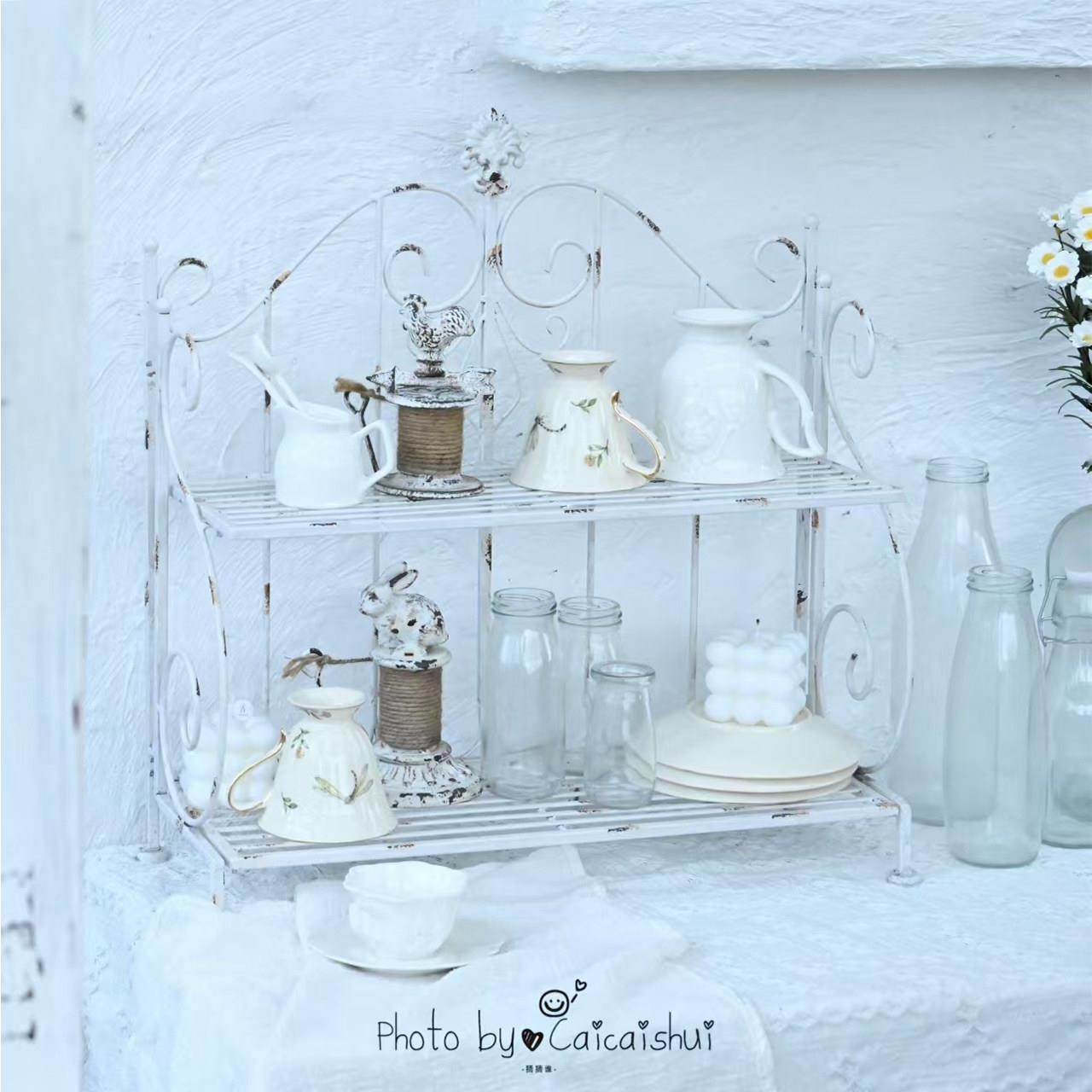 法式铁艺桌面双层置物架收纳展示书架整理杯架花园植物多肉花架子