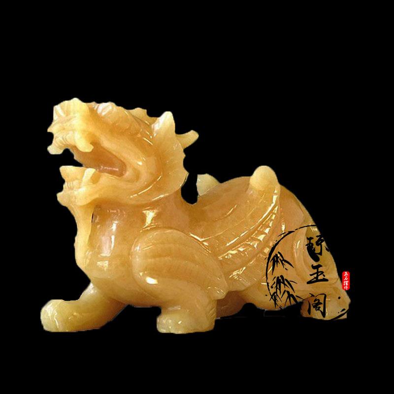 天然米黄玉貔貅摆件一对手工雕刻貔貅办公室客厅玄关招财装饰品