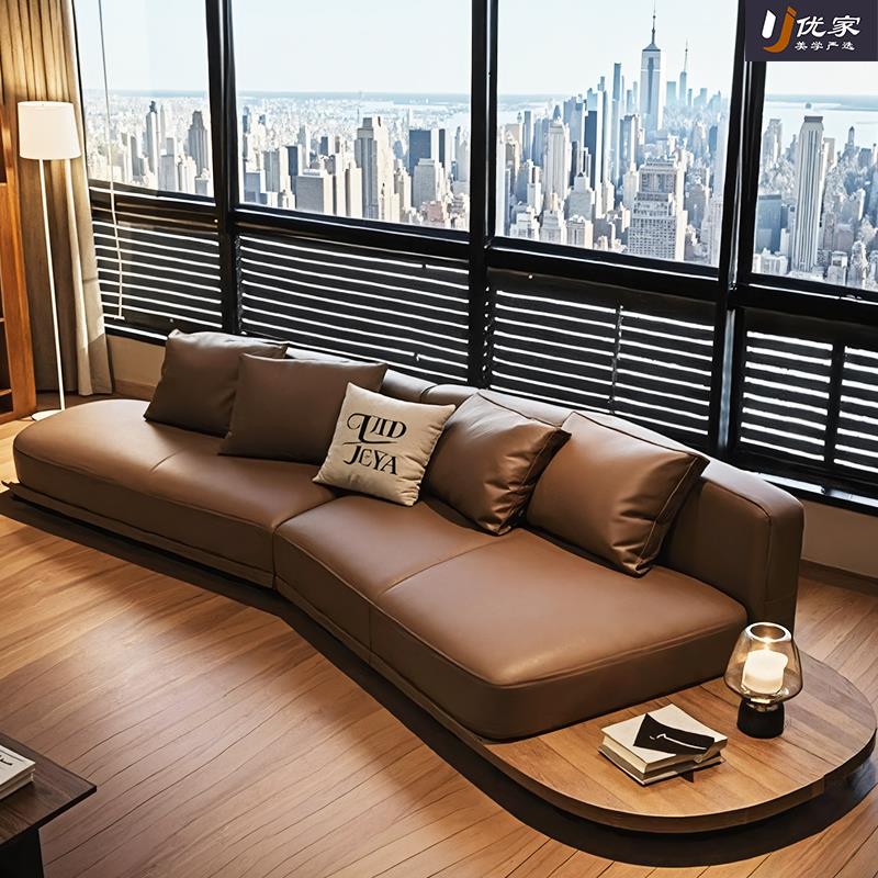 意式极简北美黑胡桃木实木沙发客厅现代简约客厅家用真皮转角沙发