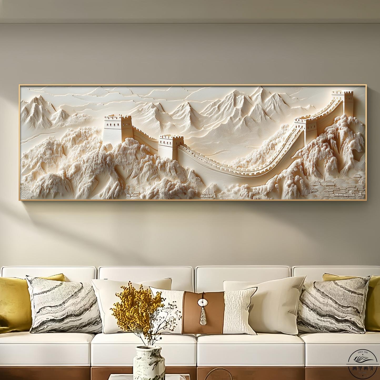 万里长城客厅装饰画 画高档镶钻沙发背景墙挂画 画立体感山水画