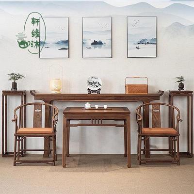 新中式玄关桌中堂六件套客厅财神供桌北美黑胡桃木八仙桌实木条案