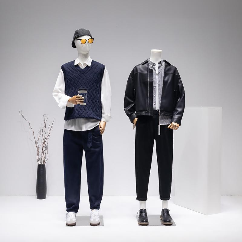 服装店男模特道具男装橱窗陈列全身包布假人台站立人偶模特展示架