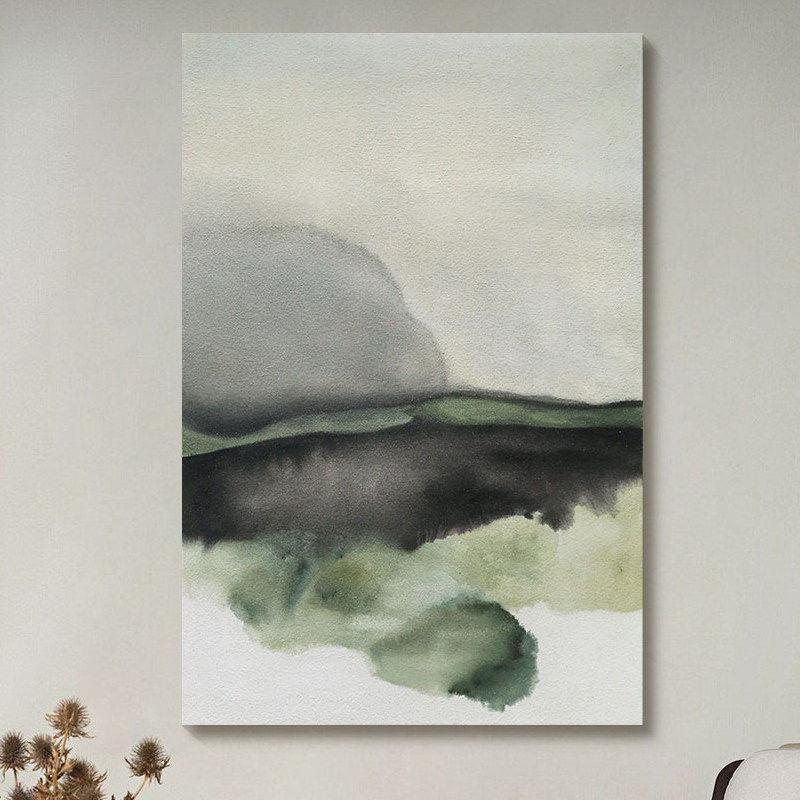 《青山如黛》新中式抽象水墨风景画原木风客厅装饰画竖版挂画