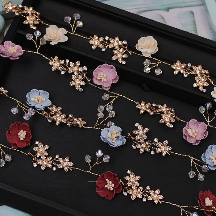 lovely flower blue pink handmade yarn jewelry bendable soft