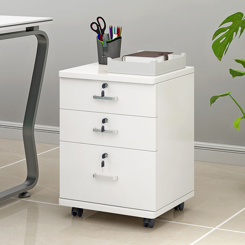 文件柜带锁木办公柜落地式三抽屉资料柜储物移动矮柜桌下小柜子一